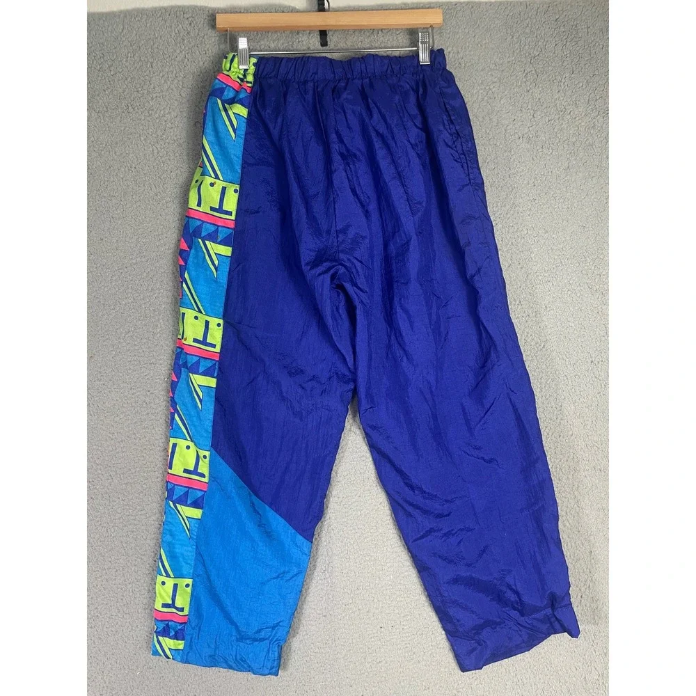 Vintage Gitano Active Nylon Track Pants Blue Neon Geometric 90s Windbreaker L